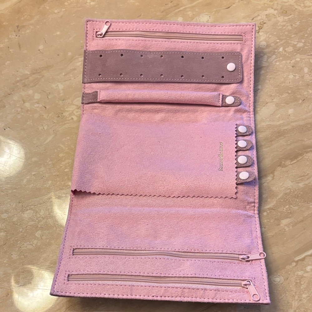 New Reed & Barton pink Jewelry Roll /travel jewelry case, comes with bo